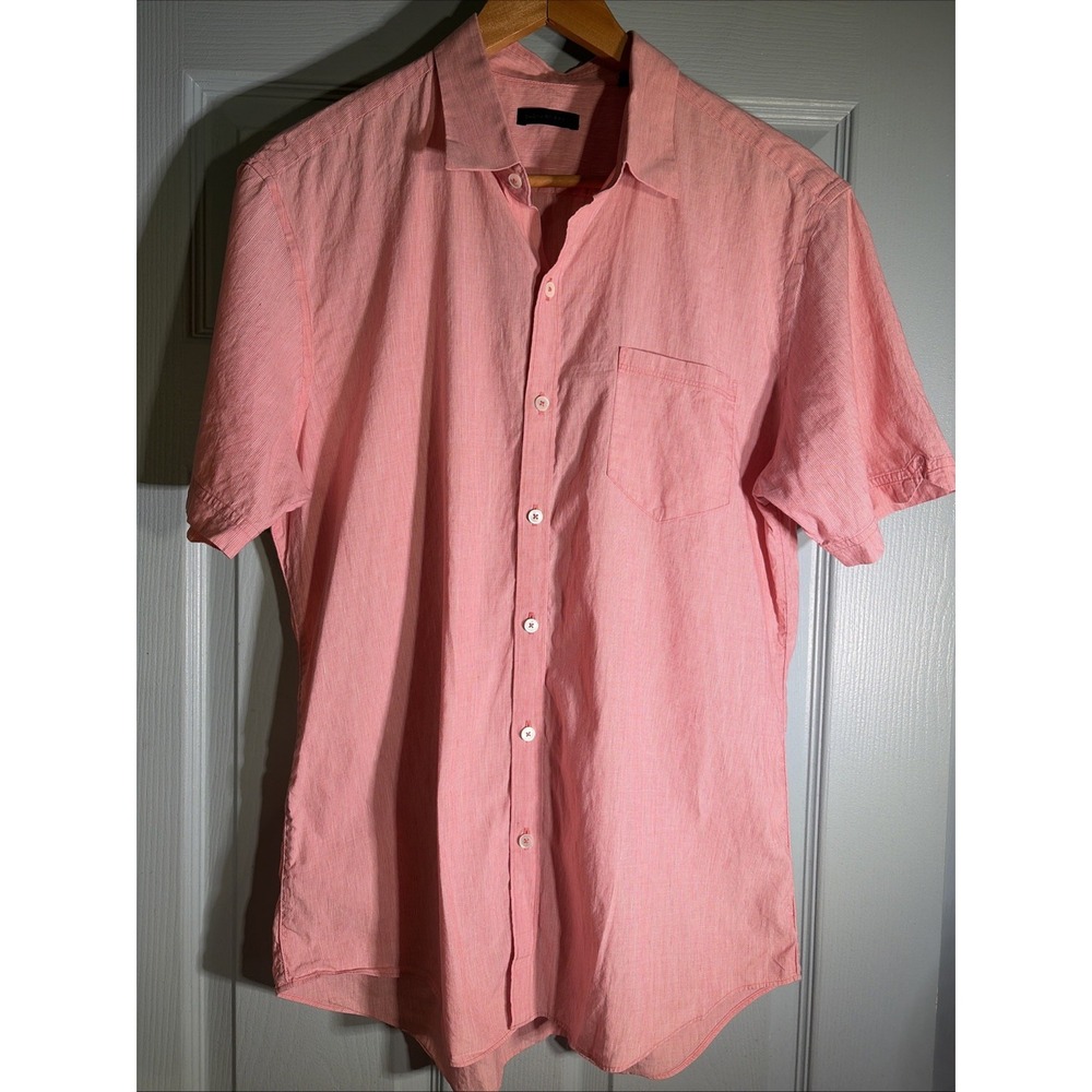 Zachary Prell Men's Cotton/Linen Pink Striped Shirt Sz Large